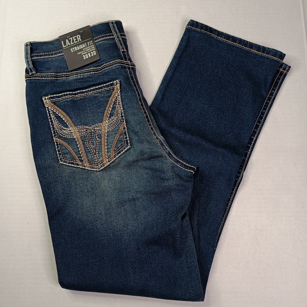 Lazer Straight Fit Jeans Men's Size 30x30 Blue Sits Below Waist Straight Leg